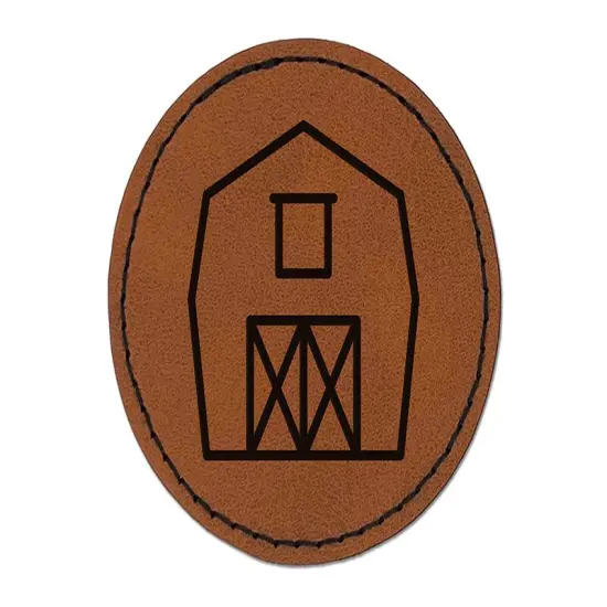Barn Doodle Round Iron-On Engraved Faux Leather Patch Applique - 2.5" Brown {1}