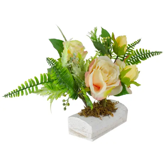 Northlight Ranunculus and Rose Floral Spring Wooden Statue Decoration - 13" Yellow {4}
