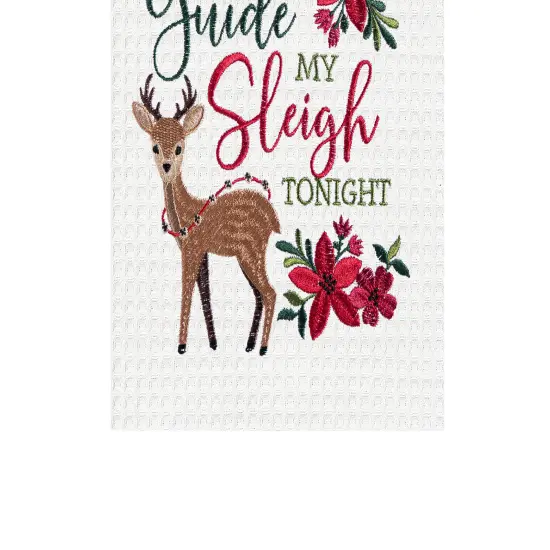 27" x 18" "Want You Guide My Sleigh Tonight" Featuring Reindeer and Poinsettias Cotton Waffle Weave Kitchen Dish Towel Towel {4}
