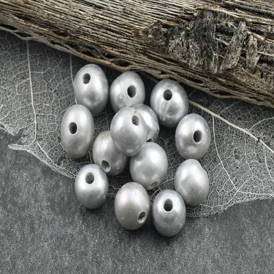 9mm Gray Peacock Large Hole Fresh Water Potatoe Pearls (8" Strand) {1}