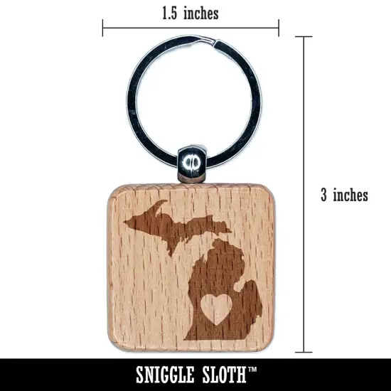 Michigan State with Heart Engraved Wood Square Keychain Tag Charm {2}