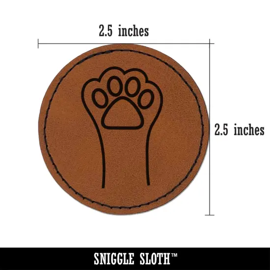 Cute Cat Paw Round Iron-On Engraved Faux Leather Patch Applique - 2.5" Brown {3}