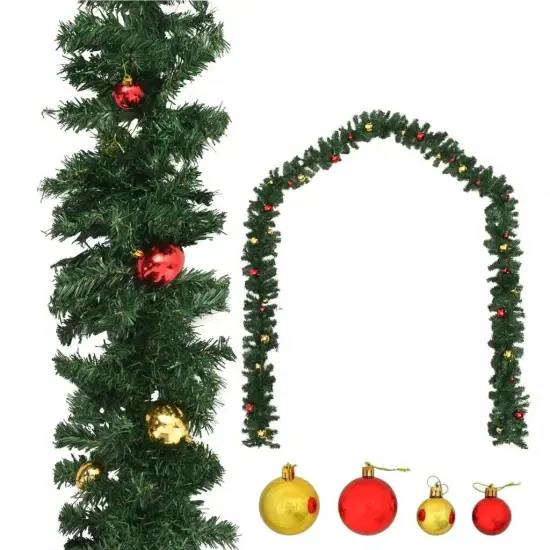 16 ft Christmas Garland Decorated with Baubles {1}