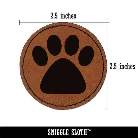 Paw Print Solid Round Iron-On Engraved Faux Leather Patch Applique - 2.5" Brown {3}