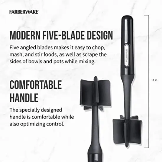 Professional Heat Resistant Nylon Meat and Potato Masher, Safe for Non-Stick Cookware, 10-Inch, Black {1}