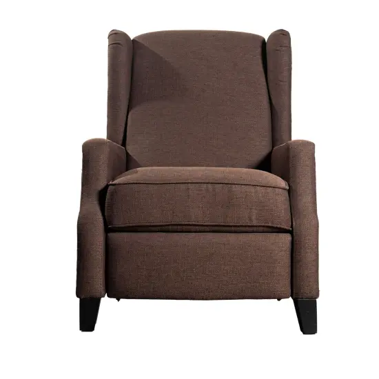Emma and Oliver Leeds Fabric Upholstered Easy Push Back Recliner - Classic Wingback Design with Nailhead Accent Trim and Footrest Brown {3}