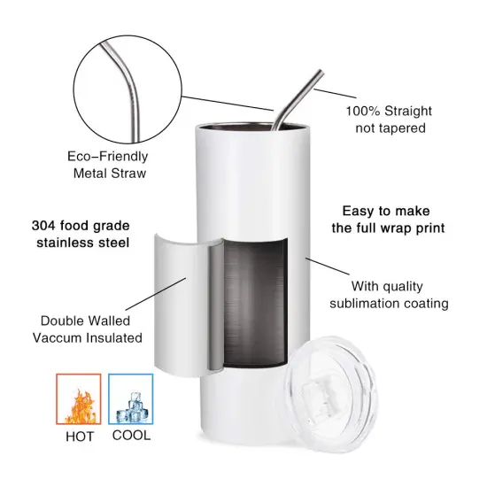 4 Pieces Life Sublimation Blanks Skinny Tumbler White 20 OZ Straight Stainless Steel Tumbler with Metal Straw for Mug Tumbler Heat Press Machine Sublimation Printing 4 Pack {5}