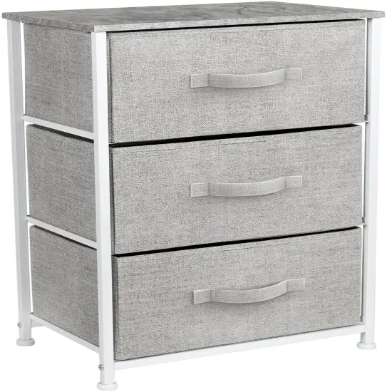 Sorbus Dresser with 3 Drawers - Bedside Furniture & Accent End Table Chest for Home, Bedroom Accessories, Office, College Dorm, Steel Frame, Wood Top, Fabric Drawers Gray {1}