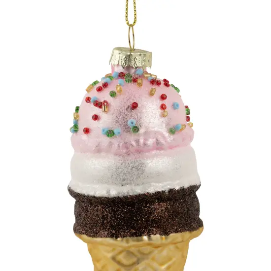 Northlight 5" Neapolitan Ice Cream Cone Glittered Glass Christmas Hanging Ornament Pink {5}