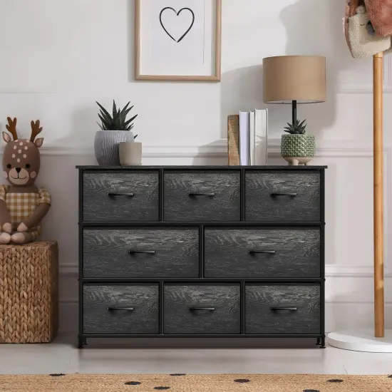 Sorbus Dresser with 8 Drawers - Chest Organizer Unit with Steel Frame Wood Top & Handle Easy Pull Fabric Bins for Clothes - Wide Storage Furniture for Bedroom, Hallway, Living Room, Nursery & Closet Rustic Black {5}