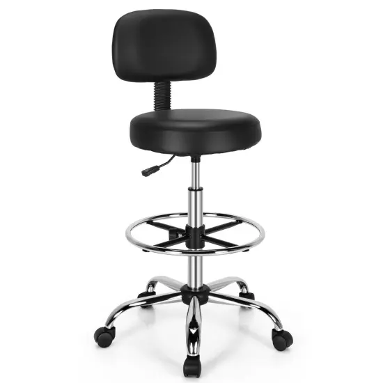 Swivel Drafting Chair with Retractable Mid Back and Adjustable Foot Ring-Black {1}