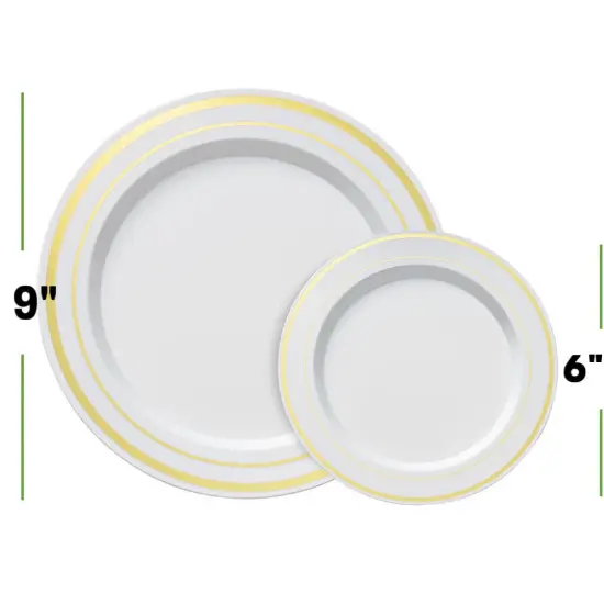 Kitcheniva Disposable Gold Trim Plastic Party Plates 9'' & 6'' {3}