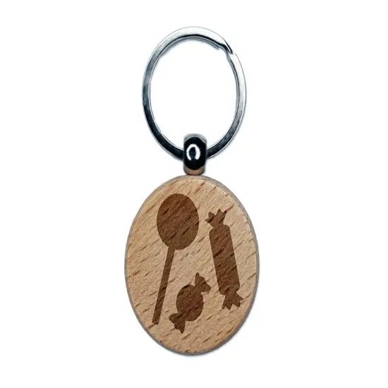 Candy Lollipop Engraved Wood Round Keychain Tag Charm {1}