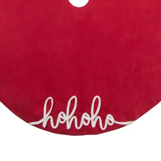 "Ho Ho Ho" Embroidered 100% Polyester Embellished Red Christmas Tree Skirt 50" {4}