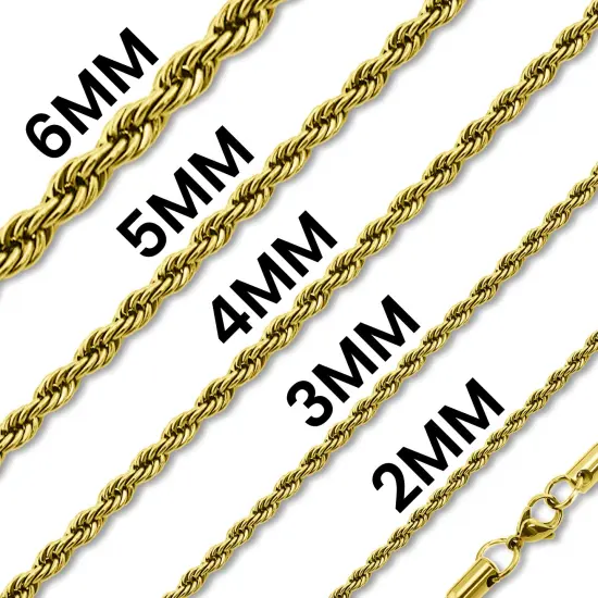 Stainless Steel 18K Gold PVD Coated Rope Chain Necklace {1}