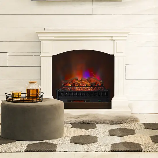 Electric Fireplace Heater with Remote Control and Realistic Lemonwood Ember Bed {2}