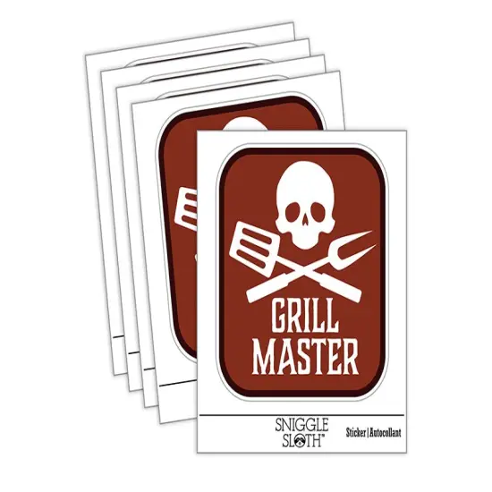 Grill Master BBQ Barbeque Skull Waterproof Vinyl Phone Tablet Laptop Water Bottle Sticker Set - 5 Pack {2}
