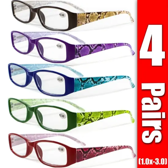 Kitcheniva 4 Pairs Mixed Colors Unisex Spring Hinge Rectangular Reading Glasses {5}