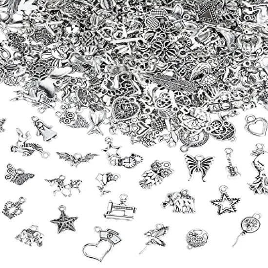 400 Pieces Wholesale Bulk Lots Jewelry Making Charms Mixed Smooth Tibetan Silver Alloy Charms Pendants DIY for Bracelet Necklace Jewelry Making and Crafting {1}