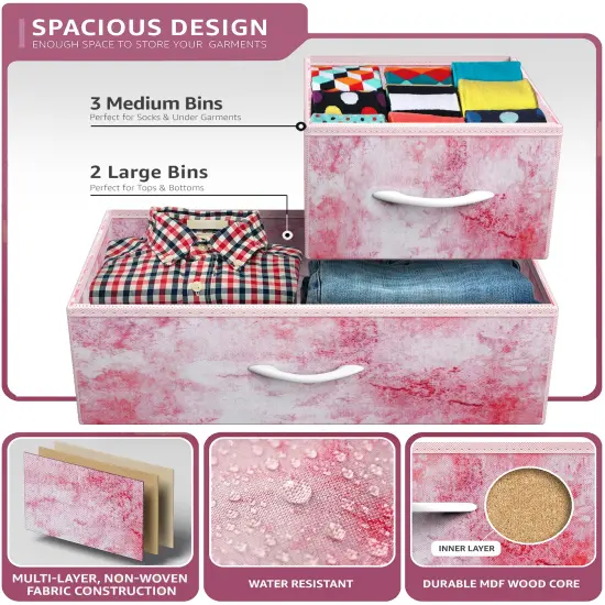 Sorbus Dresser with 5 Drawers - Storage Chest Organizer Unit with Steel Frame, Wood Top, Easy Pull Fabric Bins - Long Wide TV Stand for Bedroom Furniture, Hallway, Closet & Office Organization Tie Dye Pink {4}