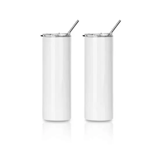 2 Pieces Sublimation Blanks Skinny Tumbler White 20 OZ Straight Double Wall Stainless Steel Tumbler with Metal Straw Tumbler Cups for Tumbler Heat Press Machine Heat Transfer {2}