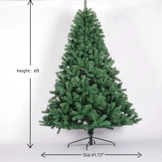 6ft Artificial Christmas Tree Full Natural Spruce PVC Fir Tree Foldable Metal Stand Unlit Green {4}