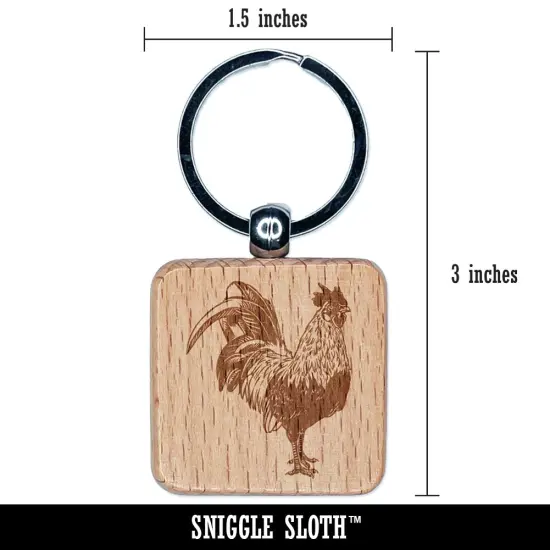 Handsome Rooster Chicken Engraved Wood Square Keychain Tag Charm {2}