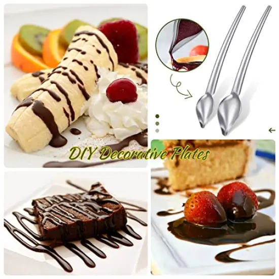3 PCS Candy Dipping Tools Chocolate Dipping Fork Spoons Set 2 Pieces Culinary Decorating Spoons Chef Art Pencil for Decorative Plates Stainless Steel Chef Spoon {4}
