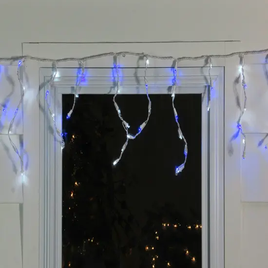 Northlight LED Wide Angle Icicle Christmas Lights - Blue and Pure White - 5.5 ft White Wire - 100ct {4}