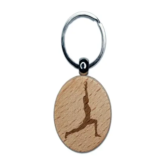 Yoga High Lunge Pose Engraved Wood Round Keychain Tag Charm {1}