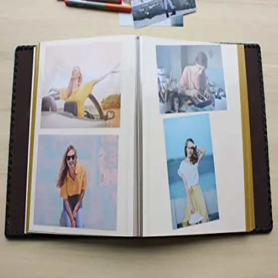 Photo Album Book, Family Album, Leather Cover, Holds 3x5, 4x6, 5x7, 6x8, 8x10 Photos (Brown) {5}