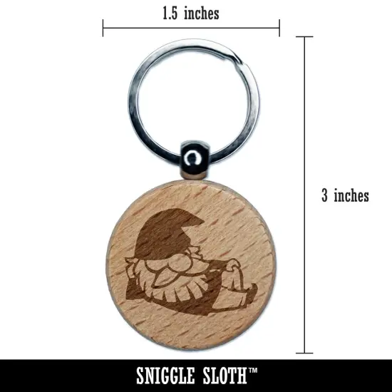 Sexy Lounging Garden Gnome Engraved Wood Round Keychain Tag Charm {2}