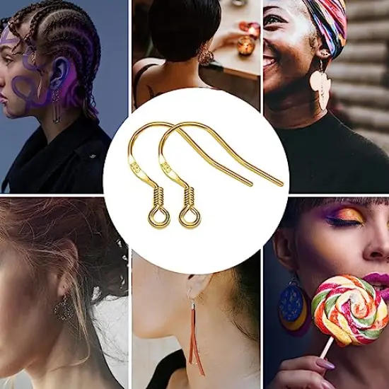 80 Pieces/40 Pairs, Gold Earring Hooks Ear Wires Fish Hooks, 240pcs Hypo-allergenic Jewelry Findings Parts with Jump Rings and Clear Silicone Earring Backs Stoppers for DIY Jewelry Making (14K Gold) {6}