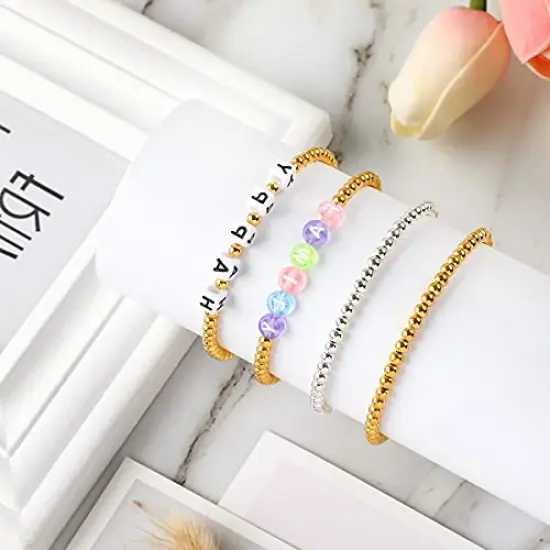 1200 Pieces 4mm Round Beads Spacer Beads Smooth Loose Ball Beads for DIY Bracelet Jewelry Making Craft, Silver & Gold {4}