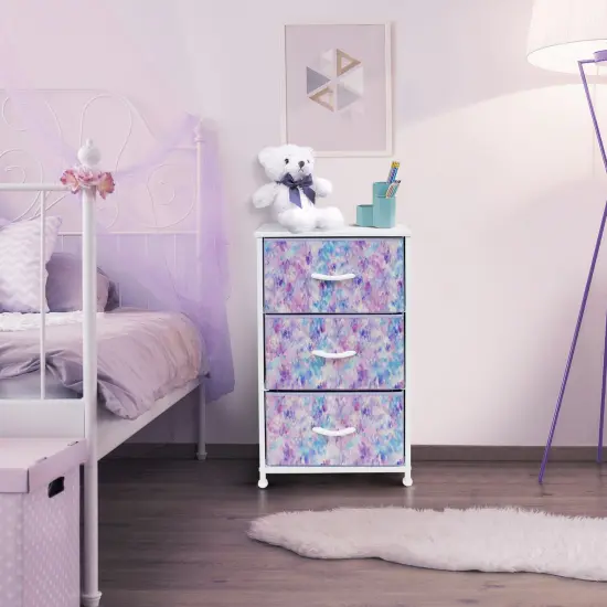 Sorbus Dresser with 3 Drawers - Bedside Furniture & Accent End Table Chest for Home, Bedroom Accessories, Office, College Dorm, Steel Frame, Wood Top, Fabric Drawers Tie Dye Purple {2}