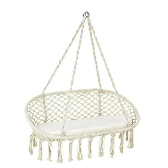 2 Person Hanging Hammock Chair Macrame Swing with Zippered Cushion Beige {1}
