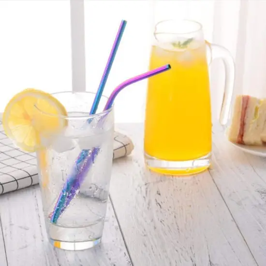 Kitcheniva 8PCS 10.5" Stainless Steel Ultra Long Metal Cocktail Straw And 2 Cleaner Brush Mermaid rainbow {6}