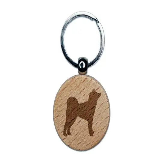 Japanese Akita Dog Solid Engraved Wood Round Keychain Tag Charm {1}