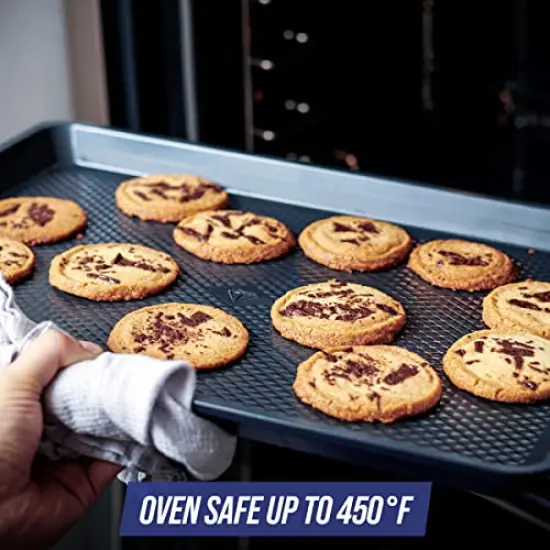 Bakeware Diamond Infused Ceramic Nonstick, 18" x 13" Half Cookie Sheet Baking Pan, Dishwasher and Freezer Safe, PFAS-Free, Blue {4}