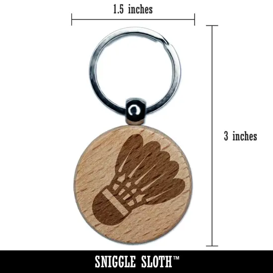 Badminton Shuttlecock Birdy Engraved Wood Round Keychain Tag Charm {2}