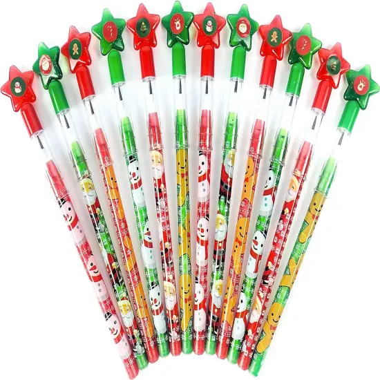 Tiny Mills 24 Pcs Christmas Multi Point Stackable Push Pencil Assortment with Eraser for Christmas Party Favor Prize Stocking Stuffers Classroom Rewards {3}