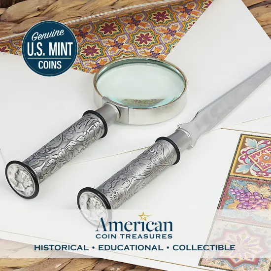 Silver Mercury Dime Letter Opener and Magnifying Glass Gift Set {2}