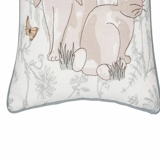Spring Easter Garden Toile Bunny Rabbits Embroidered Accent Throw Pillow, 18" x 18" {4}