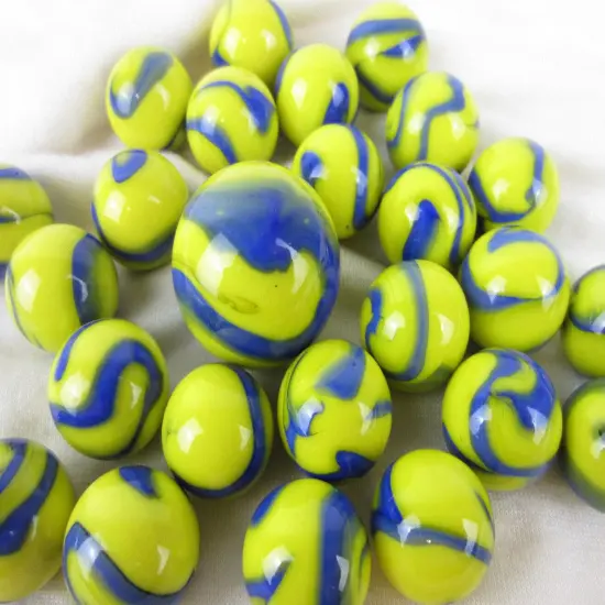 25 Marbles BLUE TANG Blue Stripes Yellow Glass game pack Shooter {4}