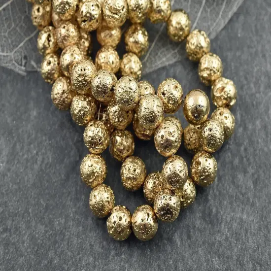 Electroplated Lava Rock Round Beads (15" Strand) {7}
