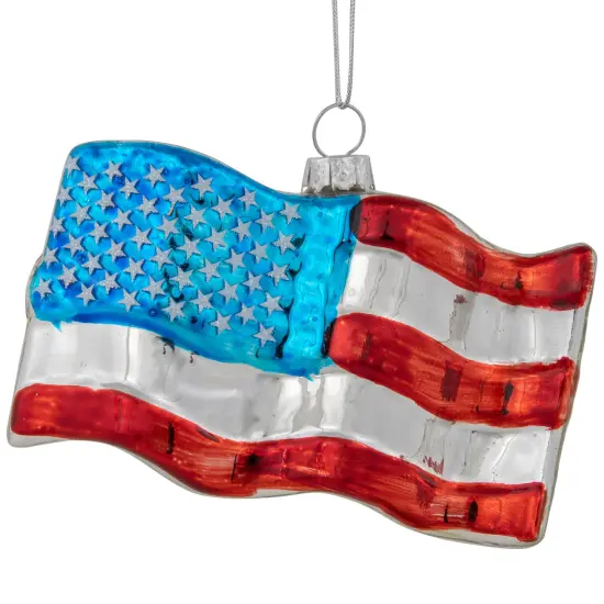 Northlight 4" American Flag Glass Christmas Ornament Red {1}