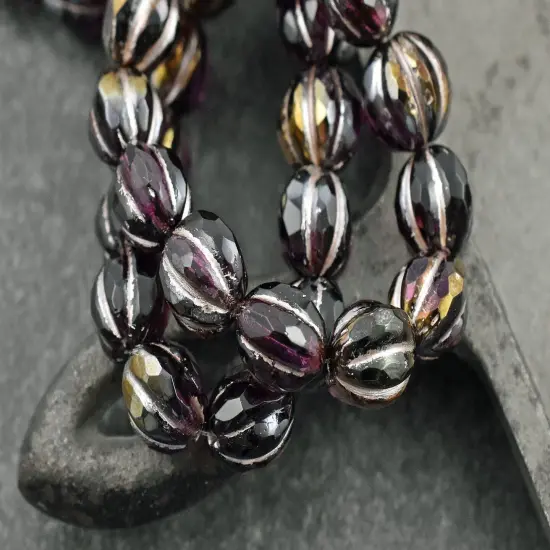 *12* 10mm Platinum Washed Amethyst Luster Faceted Round Melon Beads {1}