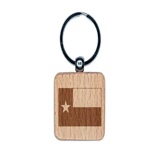 Texas State Flag Engraved Wood Square Keychain Tag Charm {1}