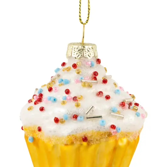 Northlight 3" White and Golden Cupcake Glass Christmas Hanging Ornament {5}
