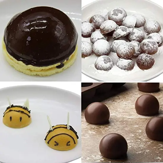 24 Cavities Semicircle Silicone Molds - Mini Semi Sphere Round Dome Fondant Mold, Bomb Teacake Baking Pan for Cake Decoration, Chocolate Candy Gummy Mousse Jelly Pudding Ice Cube Tray, Set of 2 {6}